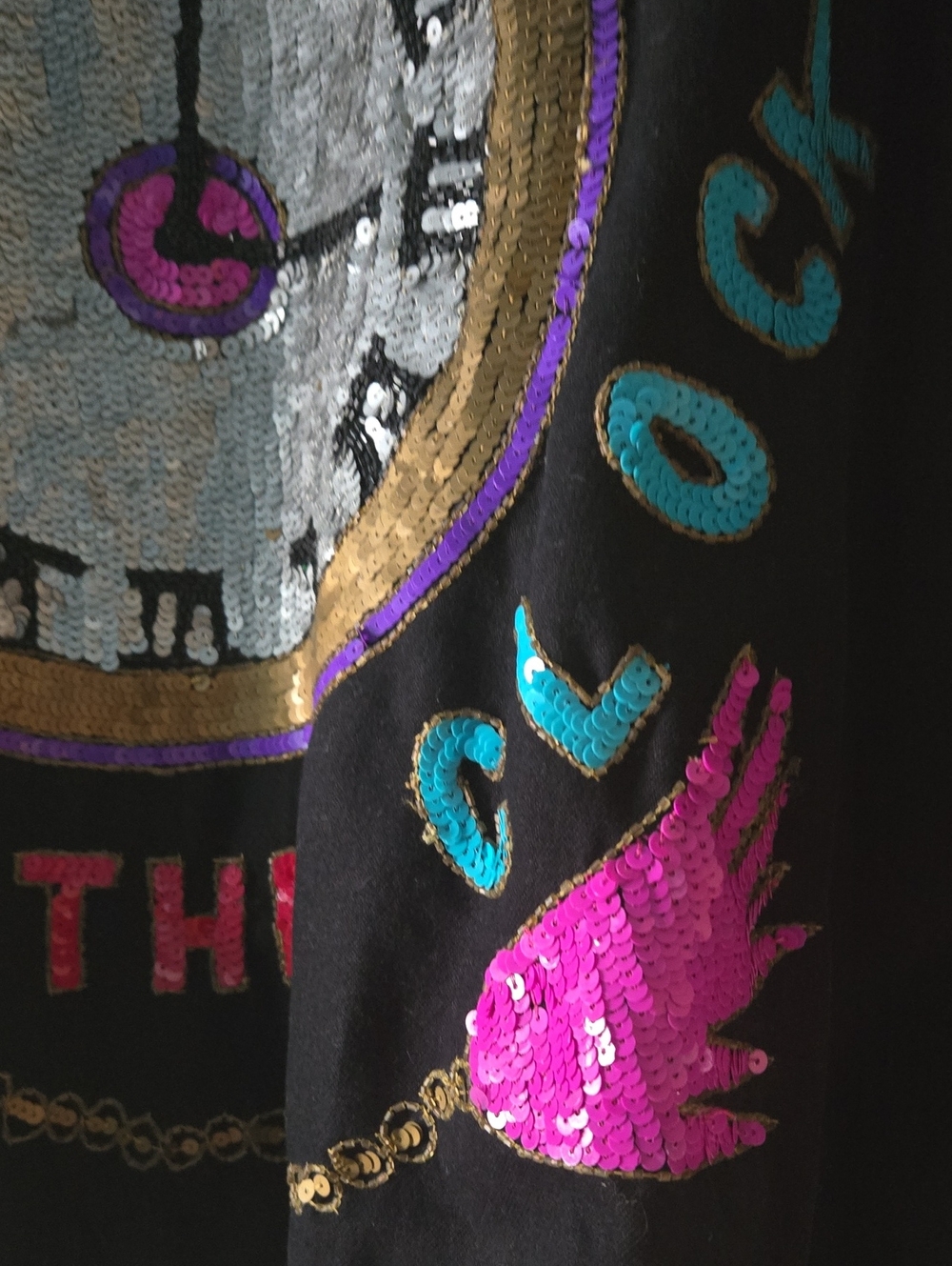 Vintage Custom Black Sequin Bling Jewel Tone Oversized Denim Jacket Sz 10/12/14 - Picture 3 of 9